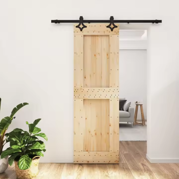 vidaXL Puerta corredera con herrajes madera maciza de pino 70x210 cm - 1