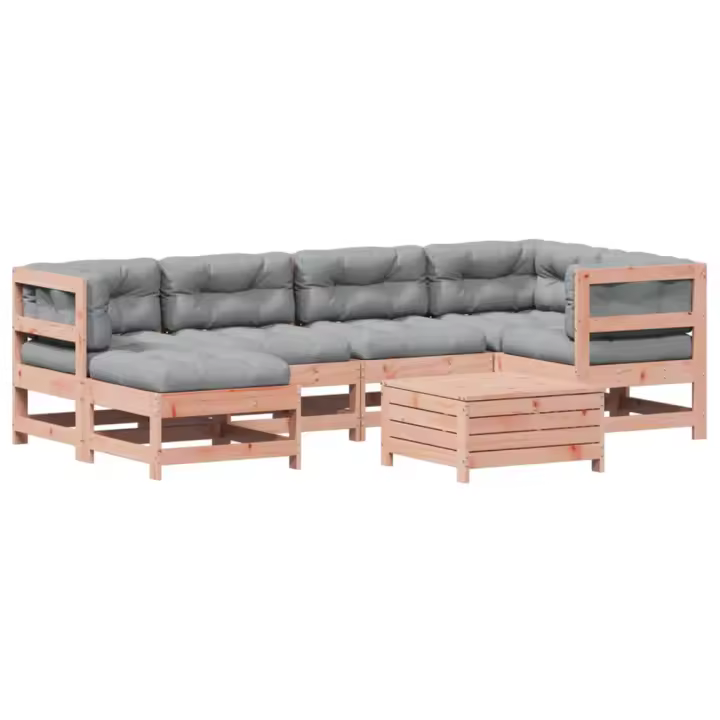 vidaXL Juego de muebles jardín 7 pzas y cojines madera abeto Douglas - 1