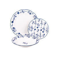 Cofan Vajilla de porcelana esmaltada | Juego de 18 piezas | Diseño floral azul y blanco | Apta para lavavajillas, microondas y horno - details 0
