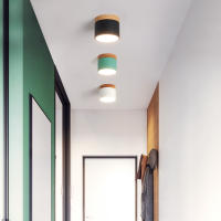 Lámpara De Techo Moderna LED Pequeña Con Decoración De Madera Redonda Iluminación Interior Creativa Para Pasillo Balcón Oficina - details 5
