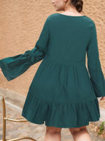 Blusa Vestido De Mujer Con Manga Flounce Ruffle V-Neck Color Sólido Casual Suave Polyester Verano 2025 Nuevo A-Line - details 2