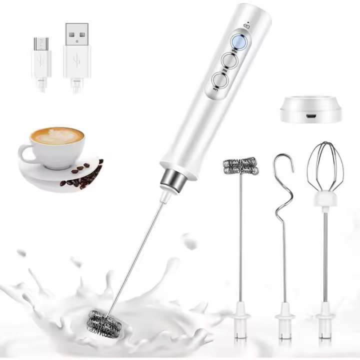 Bauihr Espumador de Leche USB, Espumador leche Electrico, Regulable en 3 velidades, with 3 Batidores de Acero Inoxidable, para Cafe, Matcha, Colacao - 1