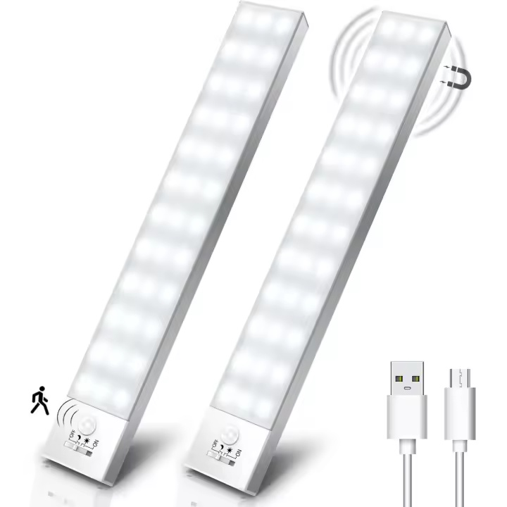 Luz LED para gabinete con 36 luces LED, recargable por USB, inalámbrica, con sensor de movimiento, para cocina, estudio, luz nocturna, escalera, pasillo (paquete de 2) - 1