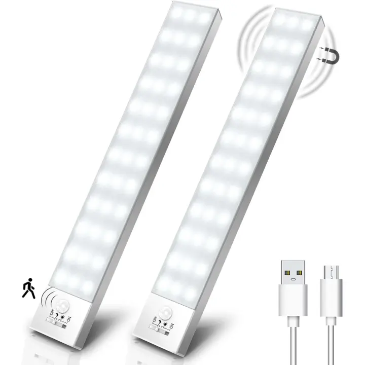 Luz de armario 36 luces L, recargable por USB, inalámbrica, con sensor de movimiento, para cocina, estudio, luz nocturna, escaleras, pasillo - 1