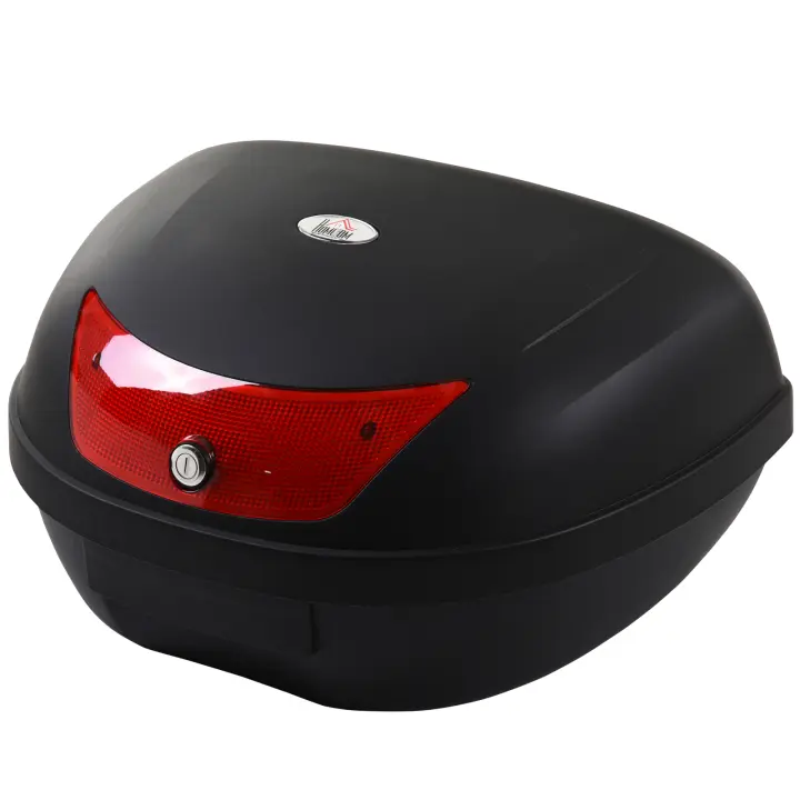 HOMCOM Baúl de Moto Maletero de Scooter para 1 Casco Integral y 1 Medio Capacidad de 48 L Cerradura con Dos Llaves Accesorios 59x43x33 cm Negro - 1