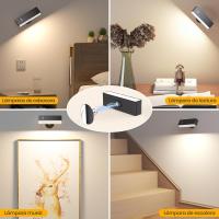 Lámpara de Pared LED, Aplique Pared Interior, Lampara Pared 360° Giratoria Regulable con Batería de 2000mAh, Carga USB, Control TáCtil, Lampara de Pared Magnetica, Luz Mesita de Noche - details 4