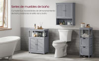 Armario de Pared para Baño, Armario Colgante, Armario de Almacenamiento con Estante Ajustable, Puertas de Doble Persiana y Estante Abierto, 20 x 60 x 70 cm, Gris Místico BBC027P36 - details 2