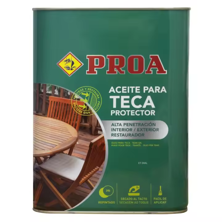 Aceite para Teca. PROA. Protección y nutrición para la madera. Renueva tus muebles de jardín. 4 L. - 1