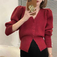 Chaqueta De Suéter Con Cuello En V Para Mujer Corta Para El Primer Otoño Alto-end Chic Top De Punto Cinturado En La Cintura Cardigan Interior - details 0