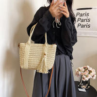 1 Pedazo Nuevo Bolso de tela de paja plegado Grande de Verano, Bolso de mano de mujer de moda con flecos, Cierres con Cremallera y Correa para el hombre, ideal para la Playa y las vacaciones - details 2