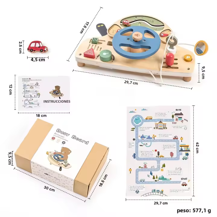 Juguete Educativo Montessori Volante De Coche De Madera Con Multifunciones Para Bebés Juego De Tablero Ocupado Regalo Para Niños Desarrollo Sensorial Tema De Transporte - 1