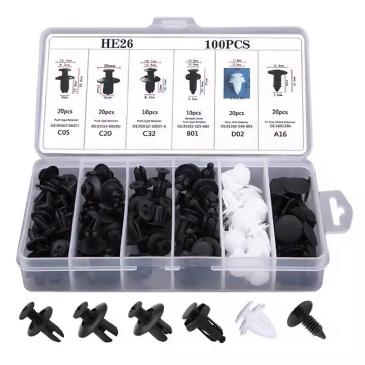 100pcs Clips De Plástico Para Automóviles 6 Tamaños Auto Fastener Clip Para Puertas Y Parachoques Herramienta De Desmontaje Y Retención De Rivetes - 1