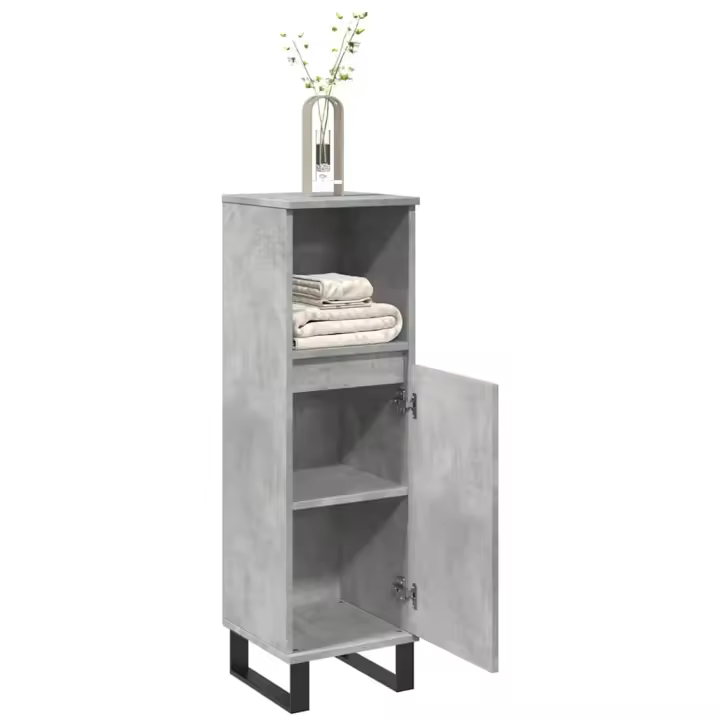 vidaXL Armario de baño madera contrachapada gris hormigón 30x30x100 cm - 1