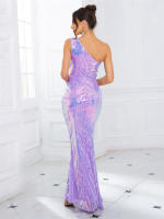 Vestido De Fiesta Romagic De Encaje Con Flor Y Lentejuelas De Hombro Solo Vestido Largo Para Mujer Sin Mangas Elástico Para Bodas Y Noches Elegantes - details 16