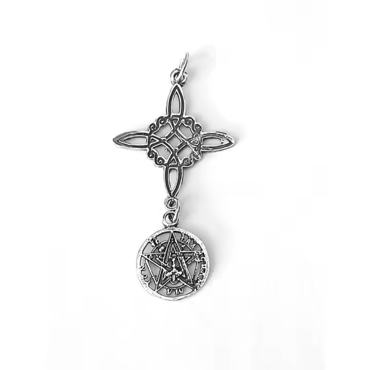 colgante de plata de ley amuleto doble protección nudo de bruja y tetragrámaton -40ycuatrojoyeria - 1