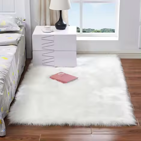 Alfombras largas y esponjosas de felpa para sala de estar, dormitorio, balcón, color blanco, 30 x 30 cm - 1