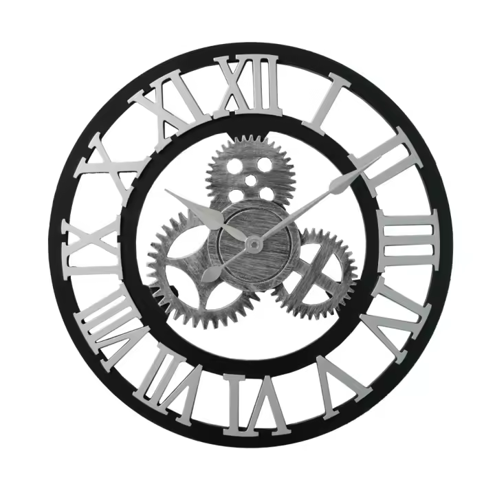 Reloj de pared Silencioso de Madera de estilo industrial Reloj de pared Retro con engranajes Americanos - 1