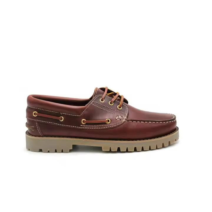 VALDEGAMA E252.2 Zapato náutico clásico de piel auténtica, suela de goma,cierre de cordones,tacón bajo, para caballero - 1