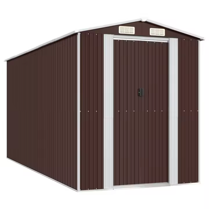 Cobertizo jardín acero galvanizado marrón oscuro 192x440x223 cm Decoración de muebles de jardín al aire libre - 1