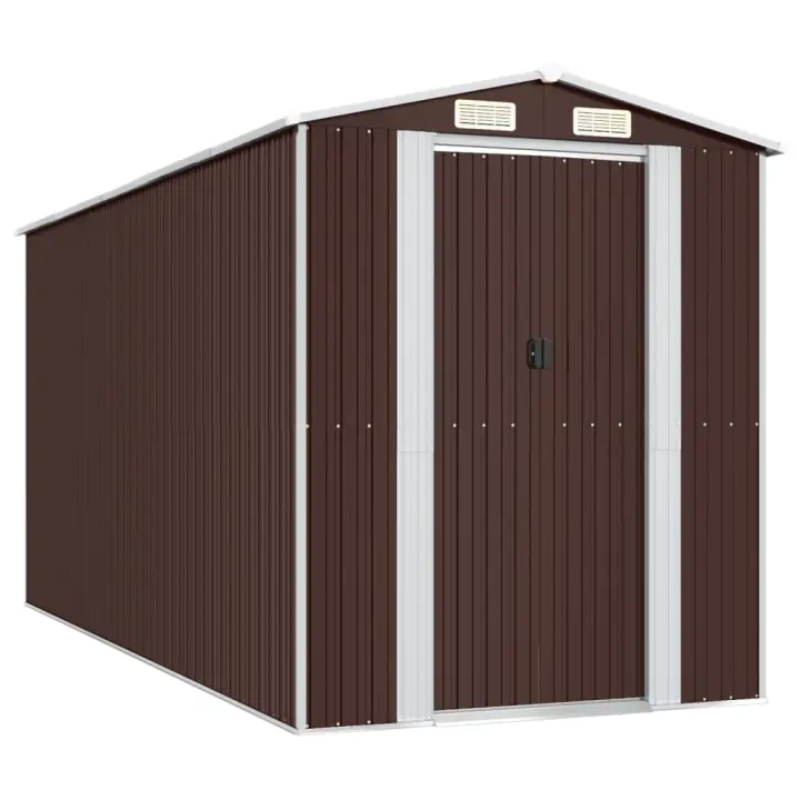 Cobertizo jardín acero galvanizado marrón oscuro 192x440x223 cm Decoración de muebles de jardín al aire libre - 1