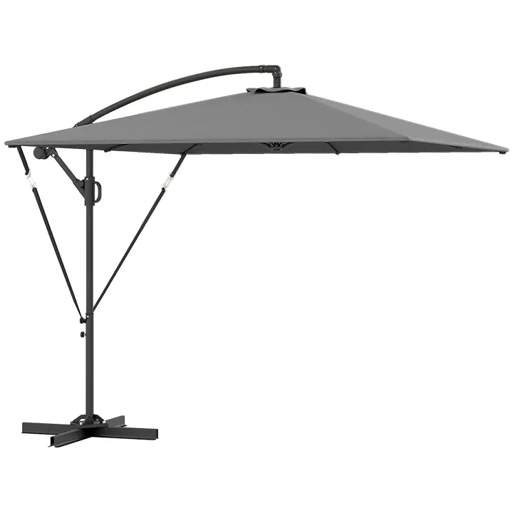 Outsunny Ampelschirm Ø 260 cm Sonnenschirm MIT UV-Schutz 50 + wasserabweisend Kurbelschirm MIT Ständer, Abdeckung, Kurbel, Windsicherung, Marktschirm kippbar Gartenschirm für Balkon Terrasse Grau - 1