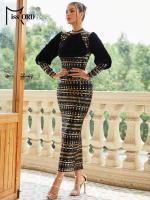 Vestido Largo De Noche Vintage Negro De Veludo Con Aros Y Manga Larga Para Mujer Missord Vestido De Fiesta De Bodycon Para Bodas Y Premiaciones - details 7