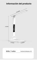 Lámpara De Mesa LED Plegable Protección Ocular Para Lectura 3 Colores Regulables Sin Salto Tiempo Fecha Temperatura Carga USB Luz Nocturna Táctil - details 13