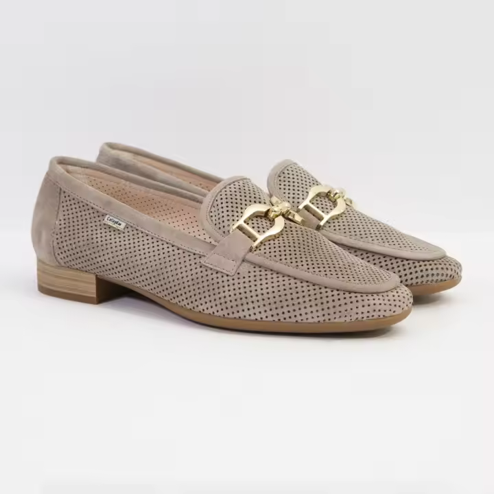 Callaghan Mocasín Mujer Piel Nobuck Calada Visón Adaptabilidad Detalle Dorado - 1