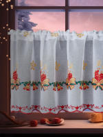 Cortina Corta De Tela De Encaje Navideña Con Vela De Taza Cortina De Ventana Para Sala De Estar Y Dormitorio Ambiente Festivo - details 1