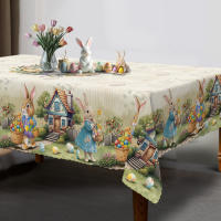 Mantel De Pascua Rectangular Con Diseño De Granja Y Conejos Ideal Para Fiestas Y Decoración Del Hogar Estilo Pastoral Sintético 1 Pieza - details 6