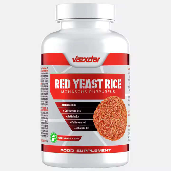 Levadura de Arroz Rojo con Q10  120 Cápsulas Vegetales  Levadura Roja de Arroz + Coenzima Q10 + Policosanoles + Extracto de Alcachofa + Vitamina B3  Controla el colesterol   2,99 mg de Monacolinas Totales  Red Yeast Rice Vaexdar Supplements - 1