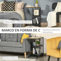 HOMCOM Mesita Auxiliar Industrial Mesa Auxiliar en Forma de C con Ruedas Estantes Abiertos y Marco de Acero para Salón Dormitorio 51x33x66 cm Marrón Oscuro - details 0