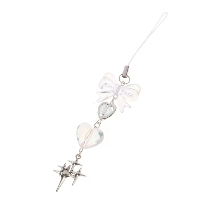 Colgante De Corazón Azul Y Transparente Hecho a Mano Para Teléfono Mujer Niña Lanyard De Goma Con Lazo Lindo Y Práctico - 1
