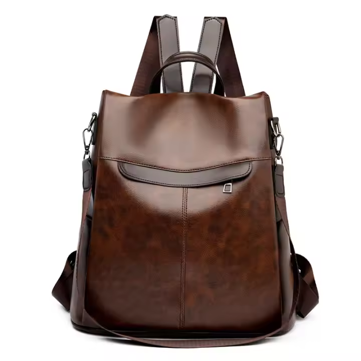 Mochara Nueva mochara Retro de gran capacidad, mochara informal de PU para Mujer, Bolsa de viaje al aire libre de alta gama - 1