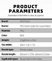 MOTSUV Llanta De Bicicleta Inner Tube Ultraligera 23g 20 Pulgadas 406 20x1.0-1.75 Ciclismo TPU Con Válvula Reforzada Accesorios De Bicicleta - details 1