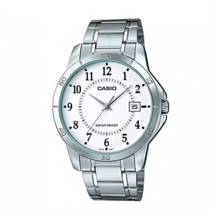 Casio MTP-V004D-7B - Reloj Analógico para Hombre, Carátula Plateada, Correa de Acero Inoxidable, Resistencia al Agua 50M - 1