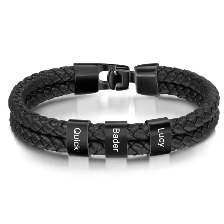 Pulsera de cuero con letra, pulsera de cuero con Cuerda Redonda Doble, pulsera de cuero con letra - 1