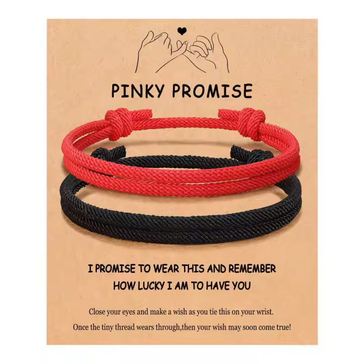 Conjunto de pulsera de Pareja en Blanco y Negro, Gift de cumpleaños, pulsera de la Amistad, pulsera de Cuerda milanesa Roja y negra. - 1