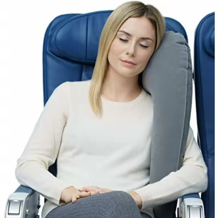 Innovadora almohada de viaje inflable, almohada de lujo para el cuello para la comodidad en el viaje (Gris Claro) - 1