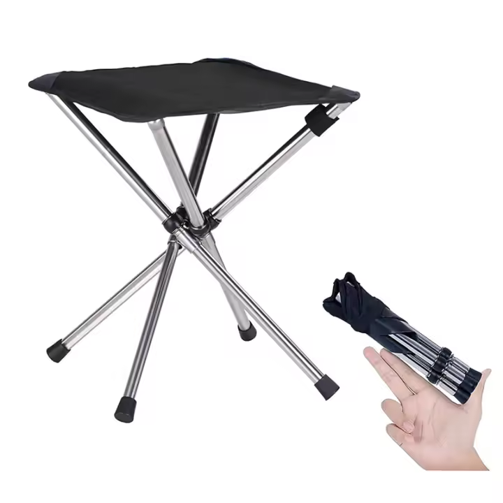 Taburete plegable de acero inoxidable para acampar, taburete compacto con bolsa de transporte, 1 unidad - 1