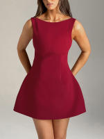 Vestido Mini Elegante A-line Para Mujer Sin Mangas Abierta Espalda Descubierta Color Sólido Vestido De Fiesta Vestidos - details 5