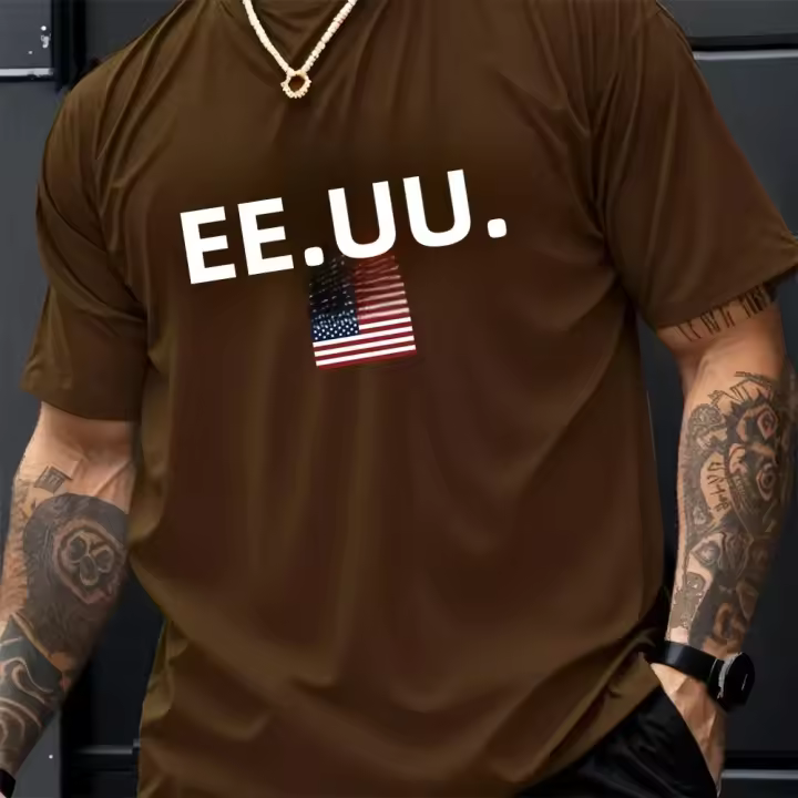 Camiseta De Verano Para Hombre Con Patrón De Alfabeto Cuello Redondo Manga Corta Tejido De Poliéster Transpirable Estirado Regular Casual - 1