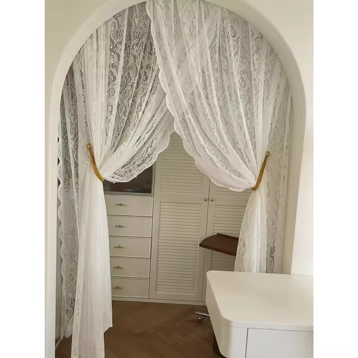Cortina De Tules Con Diamantes Y Encaje Negro Para Dormitorio Y Sala De Estar 1 Pieza Cortina Translúcida Con Estilo Pastoral - 1