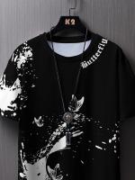Camiseta De Hombre Casual Con Estampado De Mariposa Y Tinta Salpicante Cómoda Transpirable Secado Rápido Manga Corta Para Verano - details 5