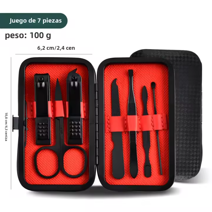 Set Profesional De Manicura Y Pedicura Black-Red 7/12/20/24pcs En 1 Cuidado De Uñas Viaje Listo Cortauñas Y Cortauñas De Precisión Material Acero Inoxidable - 1