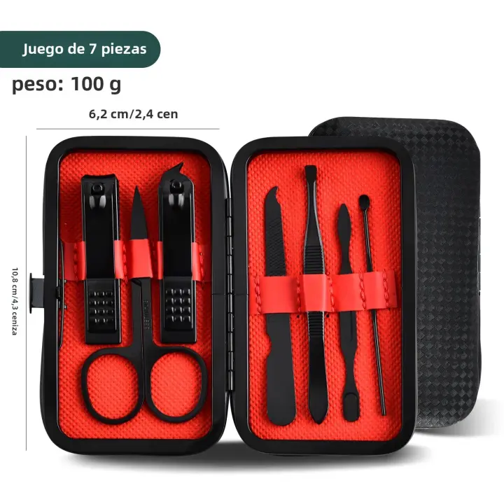 Set Profesional De Manicura Y Pedicura Black-Red 7/12/20/24pcs En 1 Cuidado De Uñas Viaje Listo Cortauñas Y Cortauñas De Precisión Material Acero Inoxidable - 1