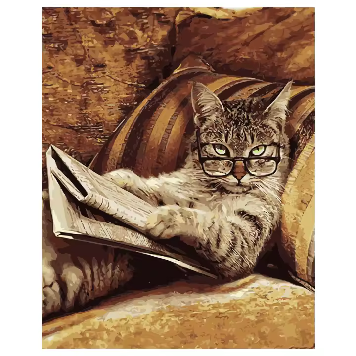 DAM. Lienzo con dibujo para pintar con números, de 40x50cm. Diseño gato leyendo el periódico. Incluye pinceles y pinturas necesarias. 24,5x2,7x14 cm. - 1