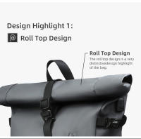 Mochila Impermeable Rolltop HK Para Hombres Y Mujeres Gran Capacidad Con Portátil Para Viajes Escuela Y Negocios Antirrobo Con USB - details 4