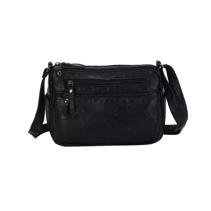 Bolso de hombre retro sencillo de piel para mujer, lavado, con múltiples compartimentos, bolso para teléfono móvil de gran capacidad - 1