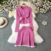 Conjunto De Dos Piezas Para Mujer REALEFT Otoño Invierno Traje De Pista De Correr Polo Collar Suéter Y Falda Skater A-line Nuevo 2024 - details 0